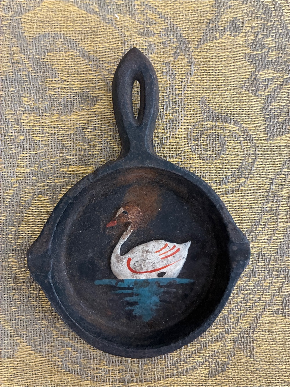 Vintage Mini Cast Iron Painted Duck Decorative Skillet Japan